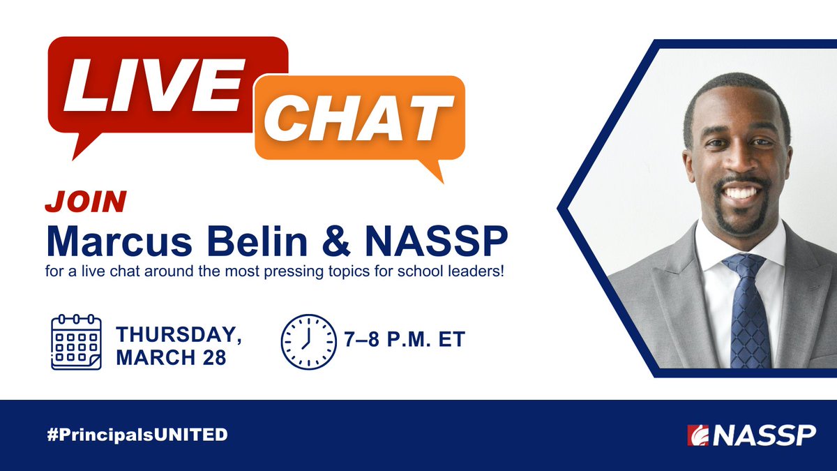 📆 Reminder: Join @MarcusJBelin and @NASSP TONIGHT for a live chat on trending tech in our schools and how we can tackle issues like AI, social media, and more.   #PrinipalsUNITED