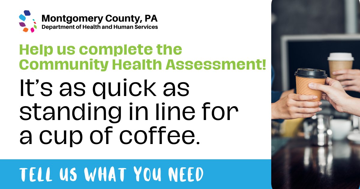 Whether you're in line for coffee or waiting on an order at your favorite #MontcoPA restaurant, use that time to complete Community Health Assessment (CHA)! Complete the CHA by April 25. #MontcoPACHA2024 #HHSMontcoPA

surveymonkey.com/r/CHA2024