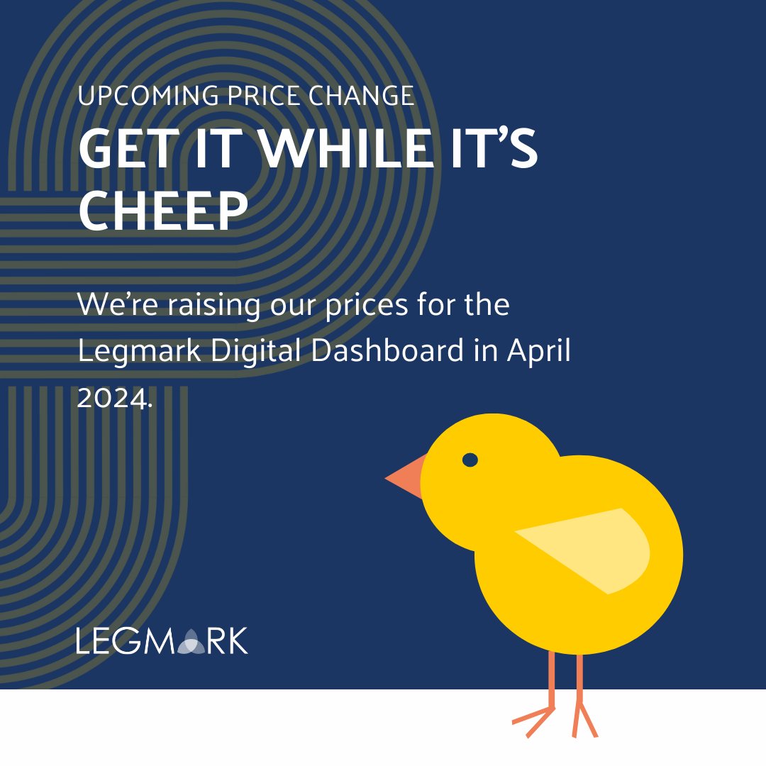 The Legmark Digital Dashboard, your ultimate solution for monitoring website data on 5,700+ law firms, is raising its prices by the end of April 2024. Get it while it's cheep. Don't chicken out. 🐣 #DigitalTrends #DigitalDashboard #LawFirmMarketing