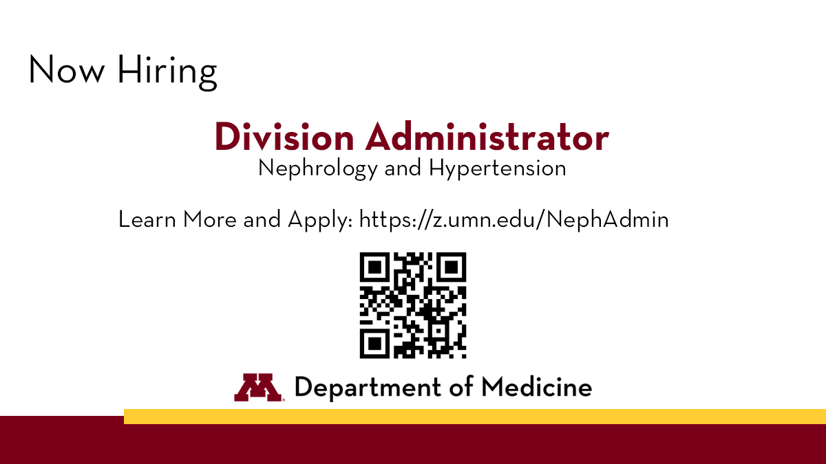 Our Nephrology and Hypertension Division is now hiring a Division Administrator. If you're ready for the next step in your career, apply today! Learn more here or scan the QR code below ➡z.umn.edu/NephAdmin