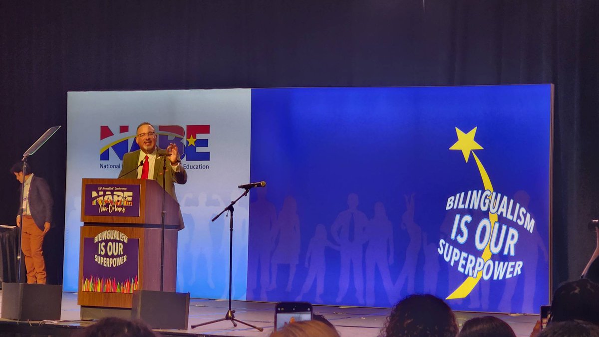 U.S. Education Secretary Cardona celebrates multilingualism at #NABE2024 Opening General Assembly.