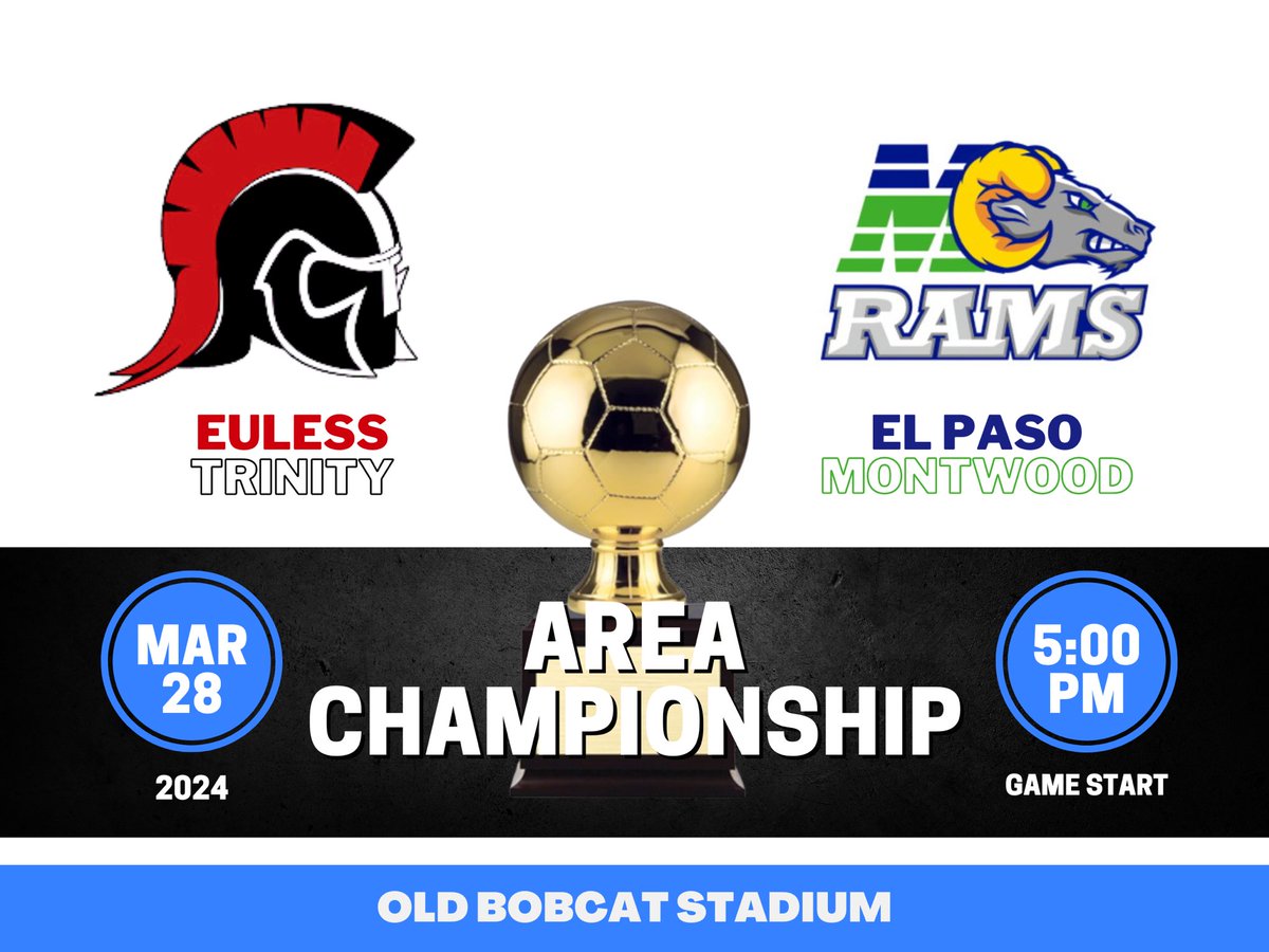 We will be hosting the AREA CHAMPIONSHIP game against @TTrojanSC and @MHSRamSoccer at 5 PM today at Old Bobcat Stadium #UILPlayoffs2024⚽️