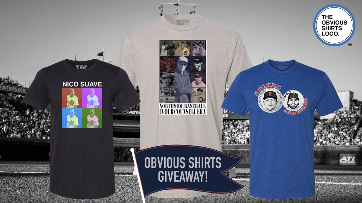 CubsZone's tweet image. OPENING DAY GIVEAWAY! ⚾️

Obvious Shirts &amp;amp; I have teamed up to give away 3 of the newest 2024 designs to Cubs fans!

To enter:

- Retweet this post
- Follow @obvious_shirts &amp;amp; @CubsZone 
- Reply to this post with your prediction of wins for the 2024 Cubs
