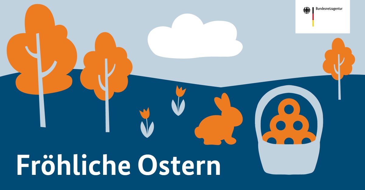 🐰🌷 Frohe Ostern! 🐣🌼 Die #Bundesnetzagentur wünscht euch und euren Familien und Freunden ein Osterfest voller Freude und natürlich mit zahlreichen leckeren Überraschungen! 🥚🍫 #FroheOstern #BNetzA #Osterfest #VernetzeZukunft #OhneNetzGehtNix