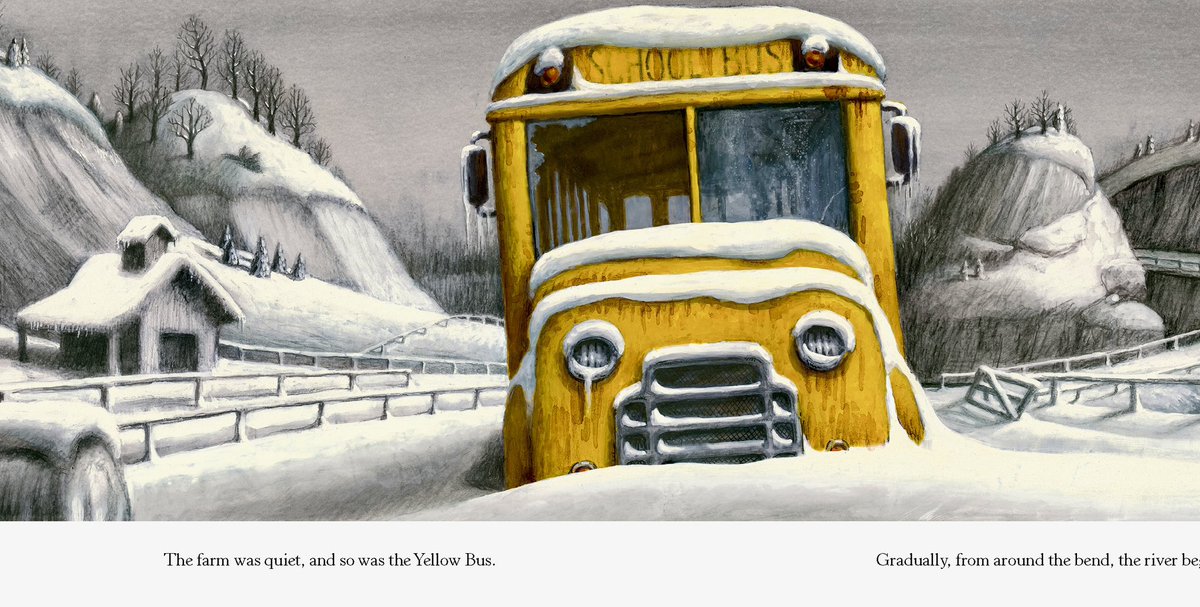 This snow scene from The Yellow Bus puts a smile on my face knowing it’s Opening Day in Cincinnati and Spring is in the air! The Yellow Bus is out June 25,2024. Learn more here bit.ly/47XsQXK @MacKidsSL @MacKidsBooks @MacmillanUSA