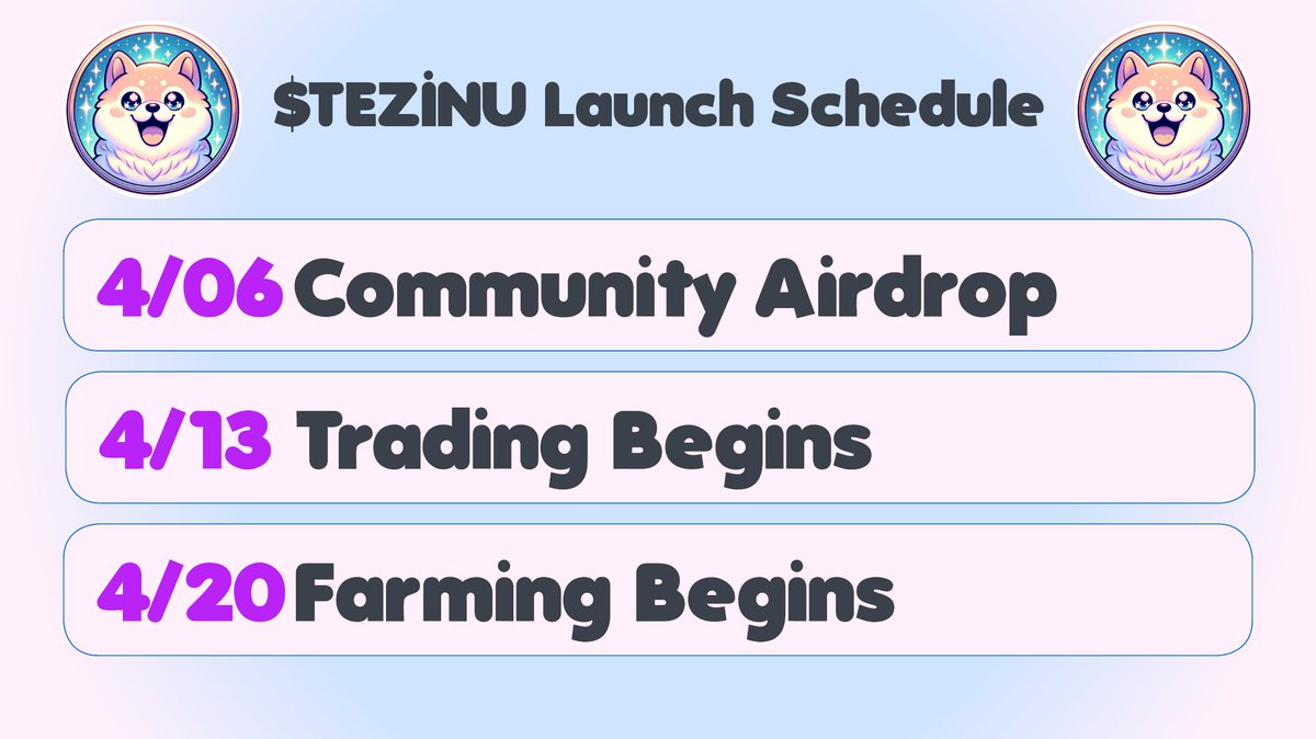 TezosInu's tweet image. The road to $TEZINU launch has officially begun! 🐶

The updated schedule is below, get ready for the biggest token launch on #Tezos this year 🐶