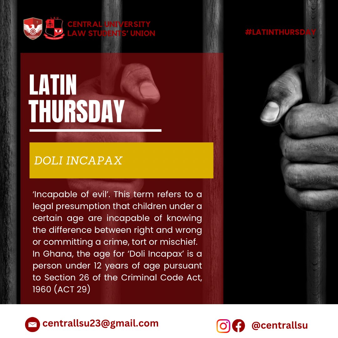 Centrallsu_'s tweet photo. #LatinThursday series today features the term, ‘Doli Incapax’.
Find out what it means when used in a legal context.
#CentralLaw #CentralLSU https://t.co/Bt8s3Ja4qi