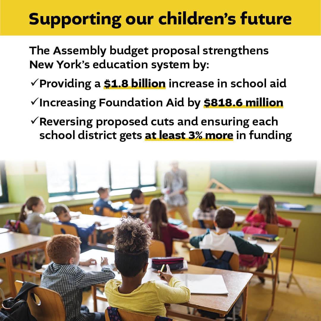 The best way to ensure our children have a bright future ahead is to give them the strongest possible education now. That’s why the #NYSAssemblyMajority is fighting for major investments in our schools and protection from harmful cuts in this year’s budget.