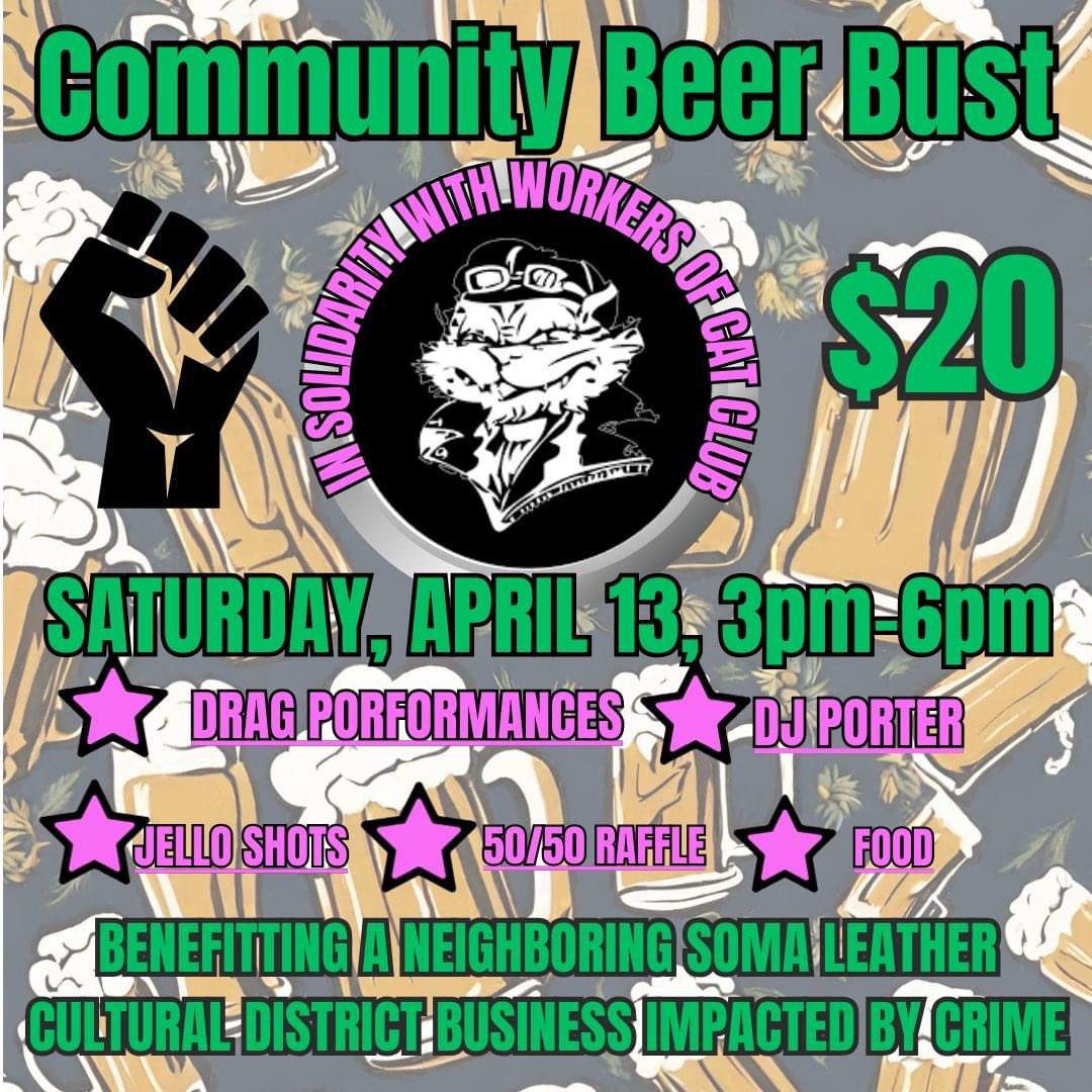 SF Eagle Bar (@sfeaglebar) on Twitter photo SF Eagle Bar invites you to a special Saturday #beerbust on April 13 from 3-6pm. The funds will go to SOMA's very own #CatClub in the wake of suffering losses of monies and other damages. $20 for a cup. Help us help others in need. <a href="/sfcatclub/">sfcatclub</a> SF Eagle Bar invites you to a special Saturday #beerbust on April 13 from 3-6pm. The funds will go to SOMA's very own #CatClub in the wake of suffering losses of monies and other damages. $20 for a cup. Help us help others in need. <a href="/sfcatclub/">sfcatclub</a>