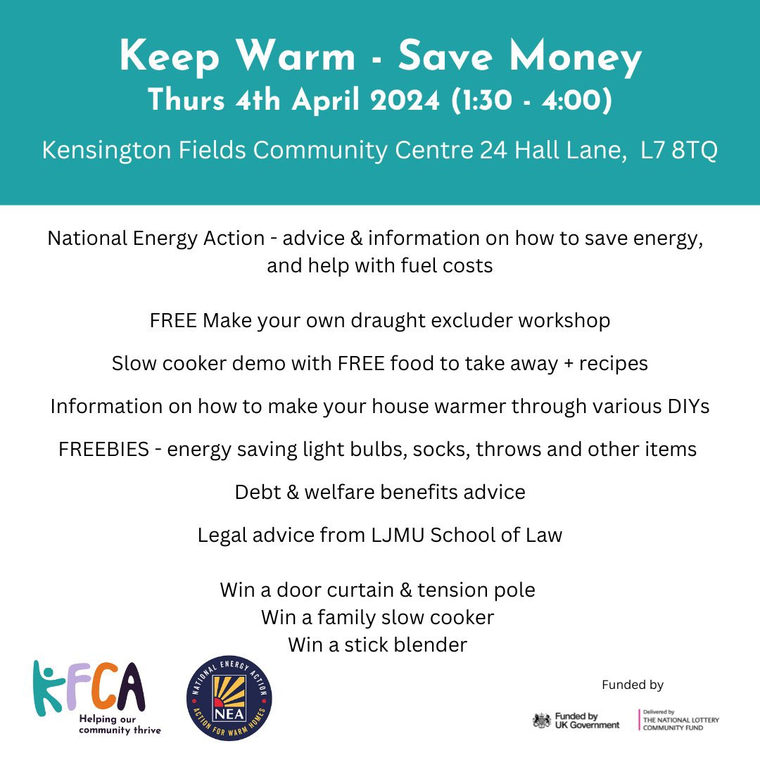 Come to our next energy event on Thursday with @NEA_UKCharity Lots of advice, tips, demos, activities and FREEBIES to help you keep warm & save money @TNLComFund @DCMS