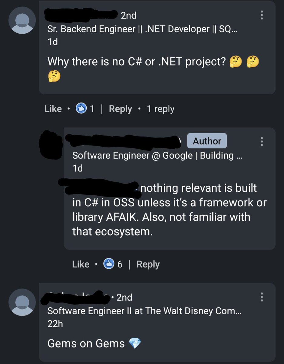 Someone on LinkedIn posted a list of amazing, large OSS projects, suggesting newer SWEs, use and explore the codebase of 1 or 2. Projects like Docker, Prometheus, etcd...
Then i saw this comment.
I thought it would be easy to disprove...