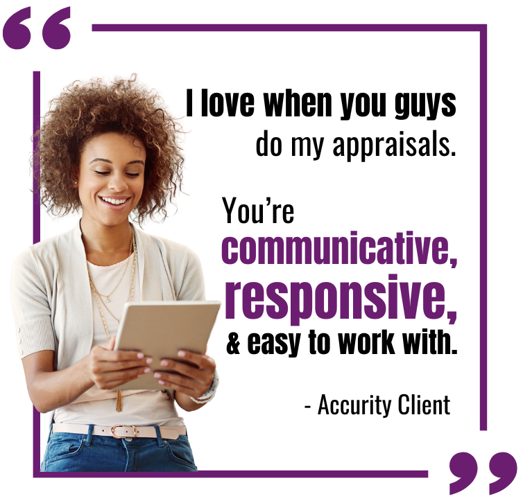 Accurity is committed to ensuring you receive the exceptional support, speed, quality, and communication you deserve for your #appraisal.

#accurityconsolidated #accurityateam #appraisers #appraisals #topsupport #bestteam #choosewisely #thursdaythoughts