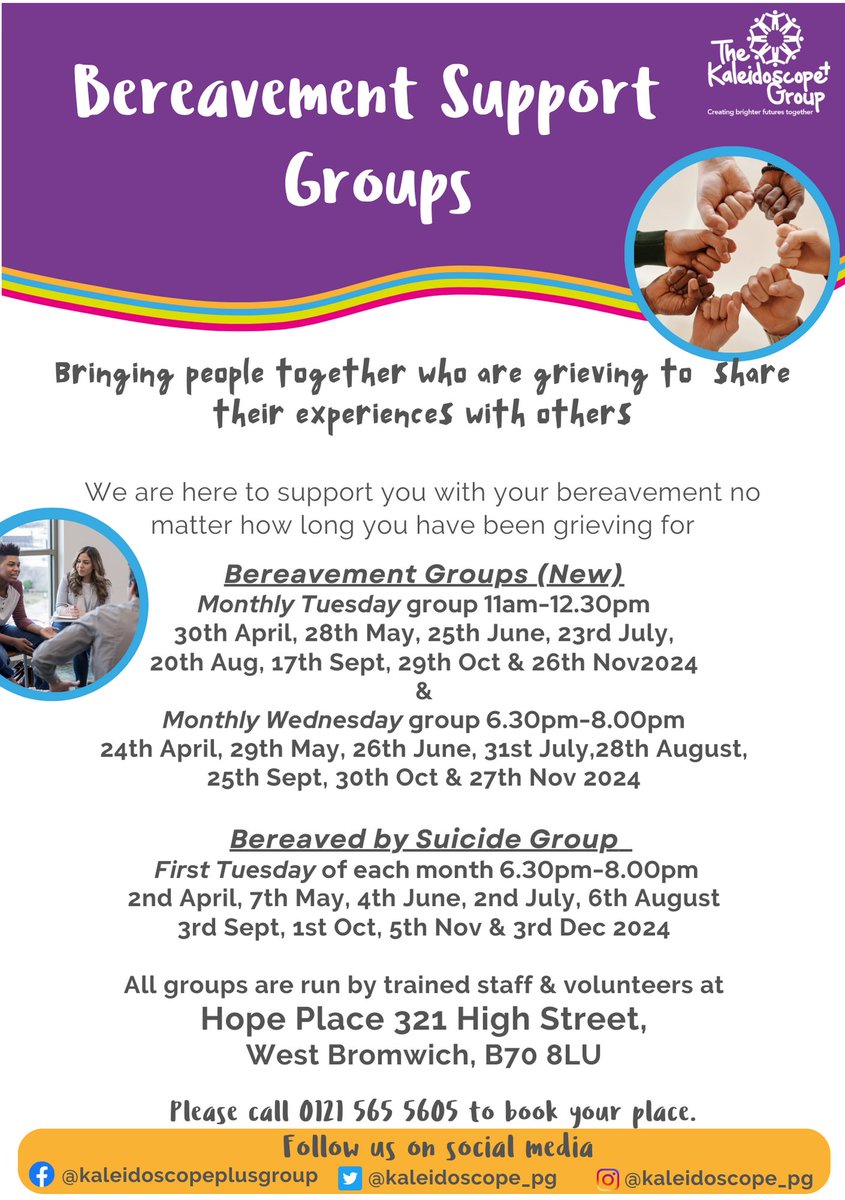 Our Bereavement by Suicide Support Groups return from next Tuesday! You don't have to face this pain alone 👐 We also have general Bereavement Groups starting from the end of April as well Come on down, we're here for you💜 #TeamKPG