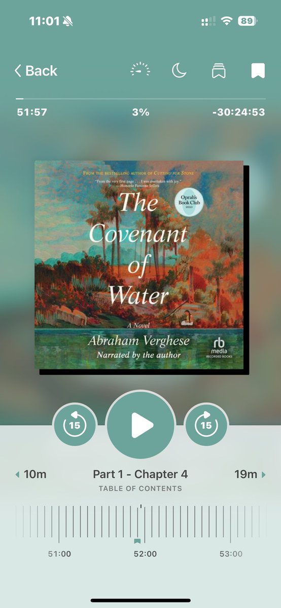 I am listening to The Covenant of Water audiobook narrated by the author, Abraham Verghese, and it is incredible.
