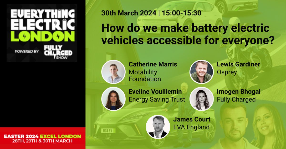 This Saturday our Head of Innovation, @CatMarris, will be part of an exciting panel discussion about electric vehicle #accessibility at #EverythingElectricLondon. If you’re attending the event it would be great to see you there! It will be held in the GIGA theatre at 3pm ⚡ #EV