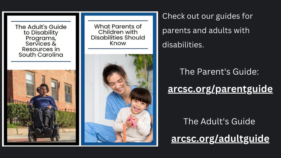 Explore our essential guides tailored just for you:

📘 For Parents: Navigate your journey with our Parent's Guide at arcsc.org/parentguide.

📗 For Adults with Disabilities: Empower your path forward with the Adult's Guide at arcsc.org/adultguide.

#DisabilitySupport
