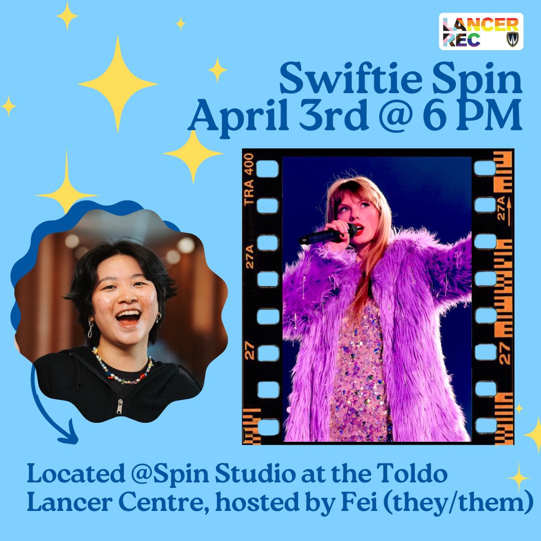 Hey Swifties, it's Fei (they/them)! As exam season approaches, it brings us to the beginning of a cruel summer, let's de-stress on April 3 at 6pm with a Taylor-themed spin class! Located in the Spin Studio at the TLC 😊 Join us for the 3rd debut of Swiftie Spin (Fei's Version) 💙