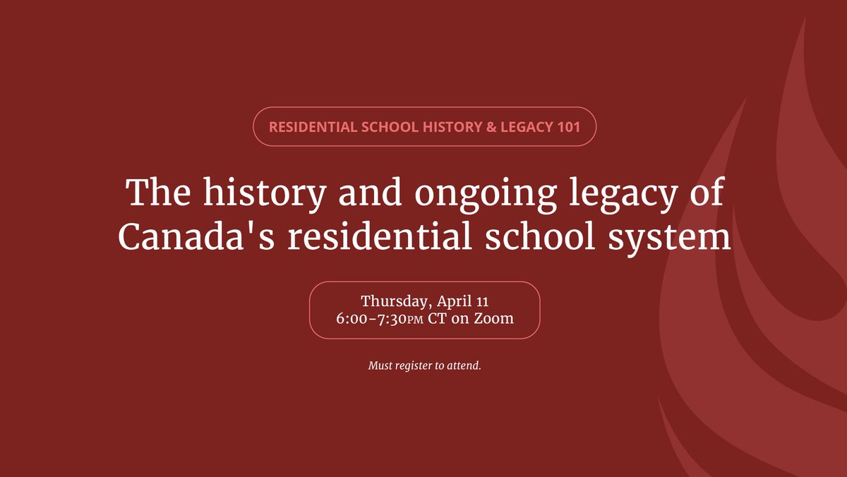 Want to learn more about the history &amp; legacy of the residential school system in Canada?

Register for our upcoming webinar on April 11th.

After registering, you will receive a confirmation email with the details on how to join the webinar.

buff.ly/3PKpDEH

#nctr_um
