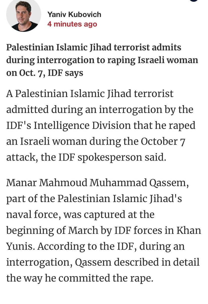 Palestinian Islamic Jihad terrorist admits during interrogation to raping Israeli woman on Oct. 7, IDF says  haaretz.com/israel-news/20…