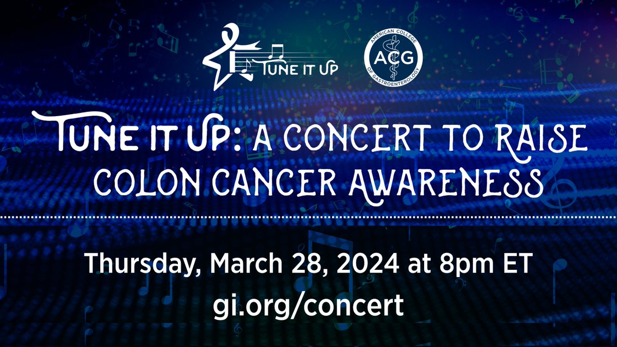 TONIGHT—Tune It Up: A Concert to Raise Colorectal Cancer Awareness! Join ACG and Concert Director Dr. @benlevycello tonight at 8pm ET to watch the webcast, and follow along live on X for the #TuneItUp Watch Party! ⭐ gi.org/concert ⭐