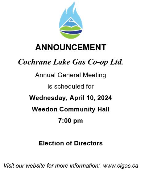 REMINDER that the 52nd Annual General Meeting is scheduled for Wednesday, April 10th, 2024 at 7:00 PM at the Weedon Community Hall.
Election of Directors.
visit our website for more information!
clgas.ca
See you there!