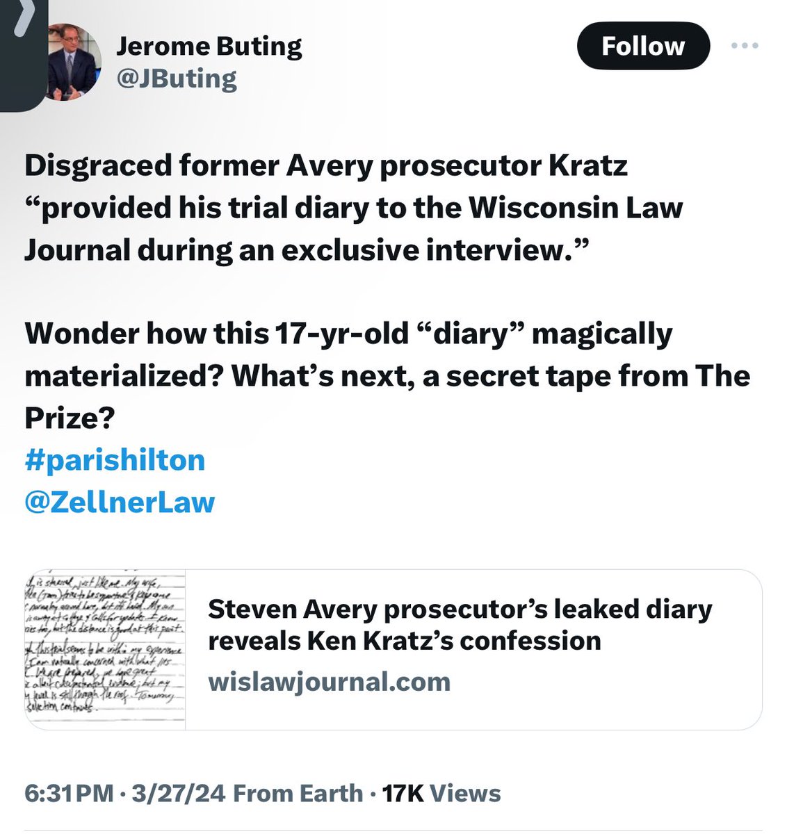 Wow Jerry! It’s all a giant conspiracy! Get out your tinfoil hat- disgraceful lawyer Jerry Buting needs to keep pointing fingers at anyone but his killer client Steven Avery. #InnocenceFraud #TrueCrime #MakingAMurderer #MakingMoneyFromAMurderer #LawyersGrifting