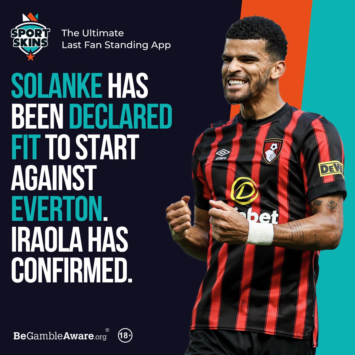 Solanke is expected to start against Everton after shaking off a knee injury 🍒

Can you see him adding to his 15 Premier League goals this season? 🔥 #BOUEVE #AFCB