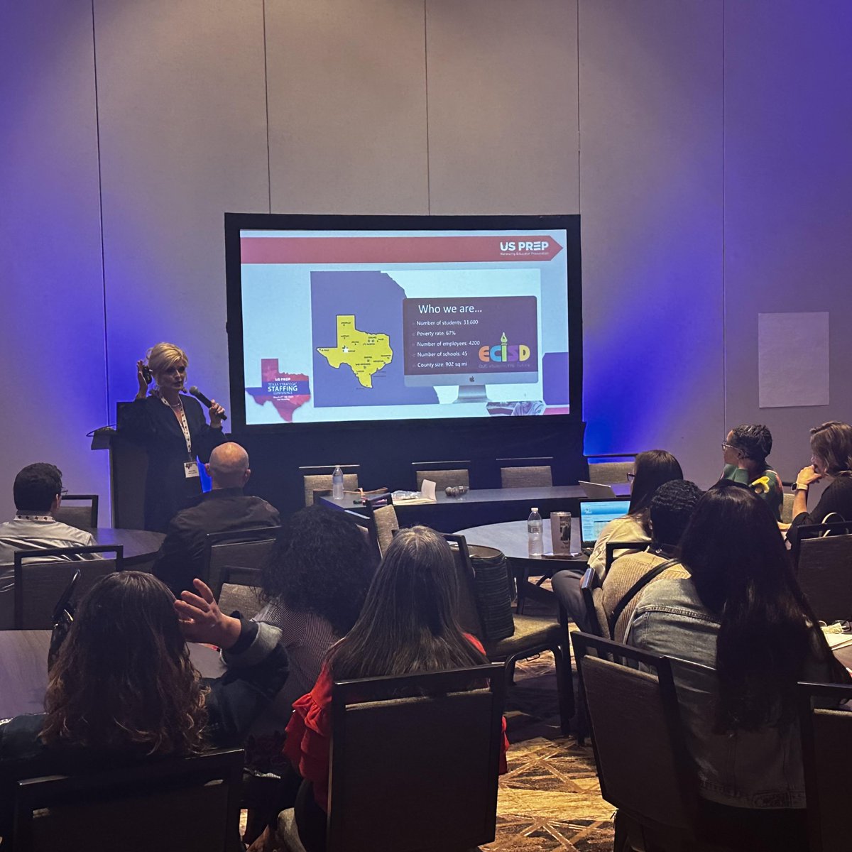 Jaime Miller, ED of Talent Development at Ector County ISD, presents at The Texas Strategic Staffing Conference. ECISD aims to eliminate 350 vacancies they had in 2019 with highly qualified teachers, ready to serve students on day 1. TxCEE is proud to partner with ECISD &amp; UTPB.