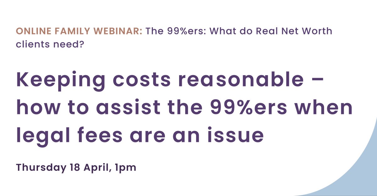 Join us for the next instalment of the 99%ers: What do Real Net Worth clients need? series on Thursday, 18 April. We’ll be discussing costs in family proceedings, covering areas such as fixed fees and unbundled services. bindmans.com/knowledge-hub/…