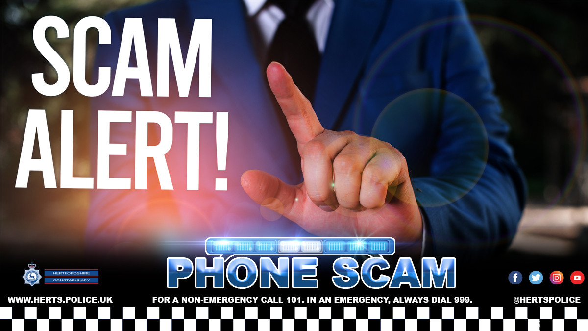 ⚠️📞 Warning as #EastHerts residents targeted by calls from scammers claiming to be police officers. ❌ Police will NEVER ask you to withdraw cash or hand over banking details. For more info phone scams visit: 👉 orlo.uk/S5lV4