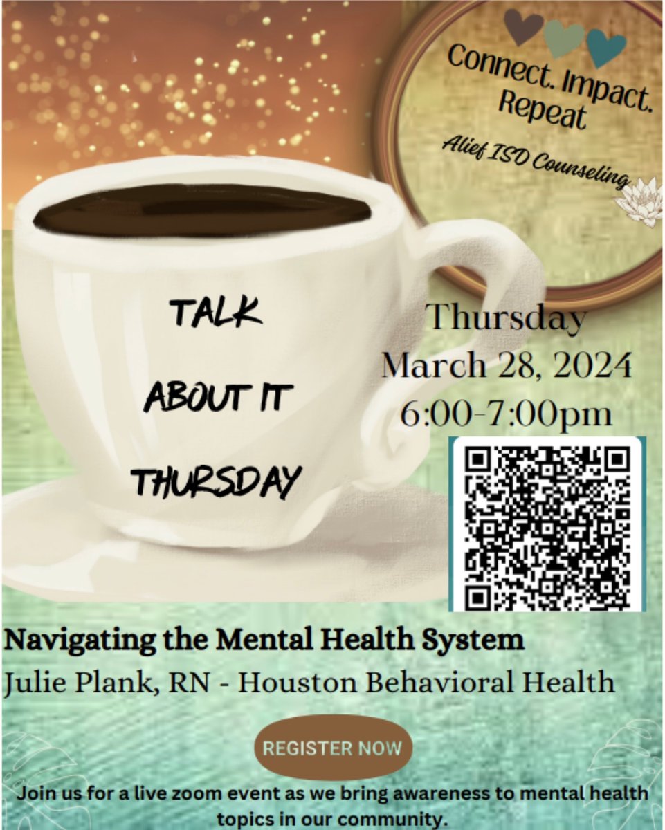 Join us on TONIGHT 3/28 @ 6pm. This month’s topic is Navigating the Mental Health System. Due to a technical difficulty- If you previously registered, you will need to register again. Sorry for the inconvenience. aliefisd.net/o/aisd/page/gu…
