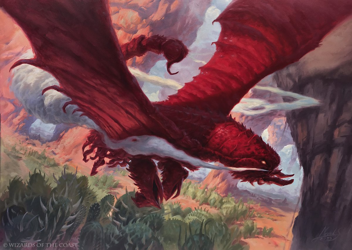 "Stingerback Terror" for MtG's upcoming Outlaws of Thunder Junction set.
60 x 80 cm, oils on canvas,
A.D. Taylor Ingvarsson
© Wizards of the Coast
The original painting will be up for auction soon on the MtG Art Market.
