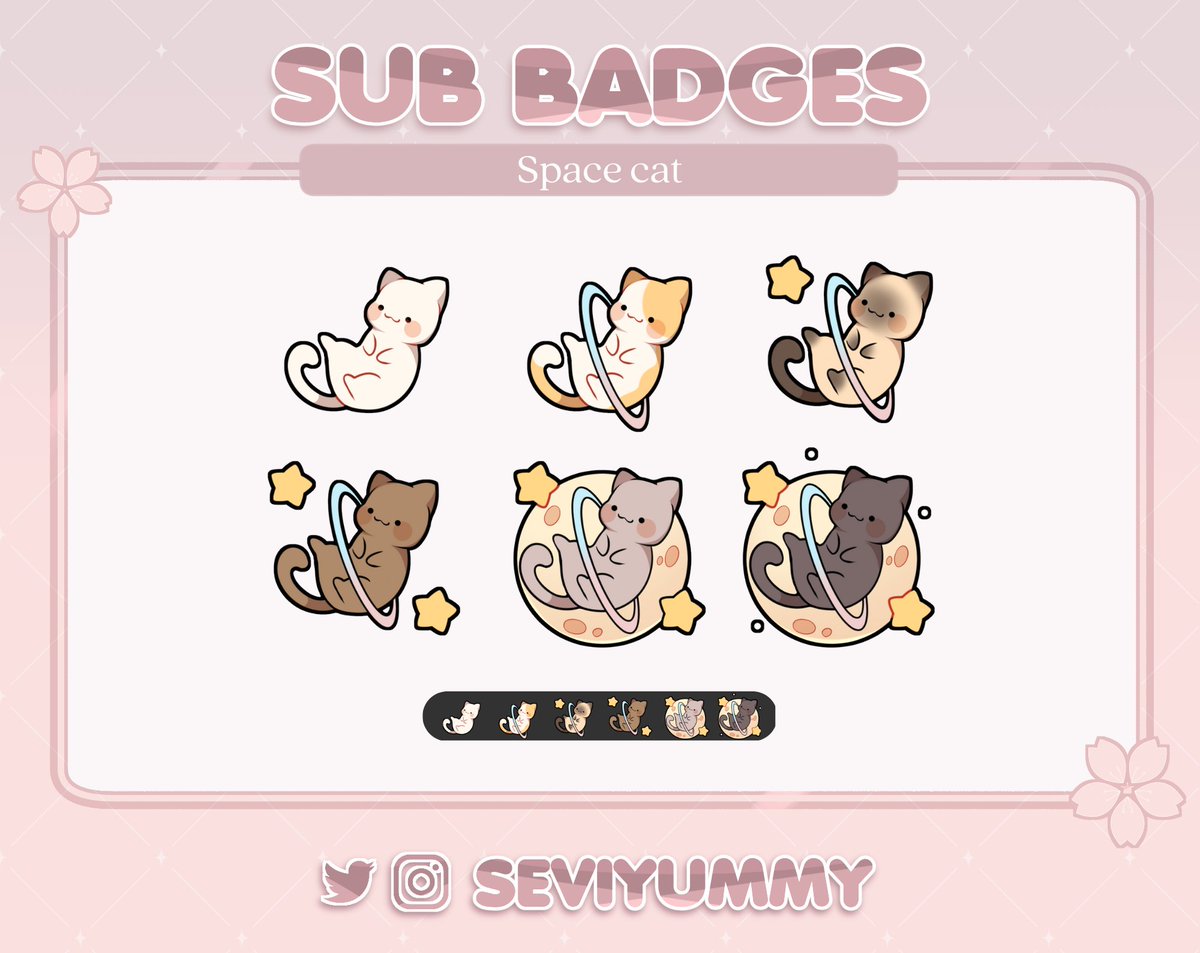 🐈🌠Space cats 🌠🐈 Pre-made sets of sub-badges! 🌸$5 usd the whole set ^^🌸 You can find these and more here: ✨ etsy.com/shop/SeviYummy ✨ ko-fi.com/seviyummy/shop