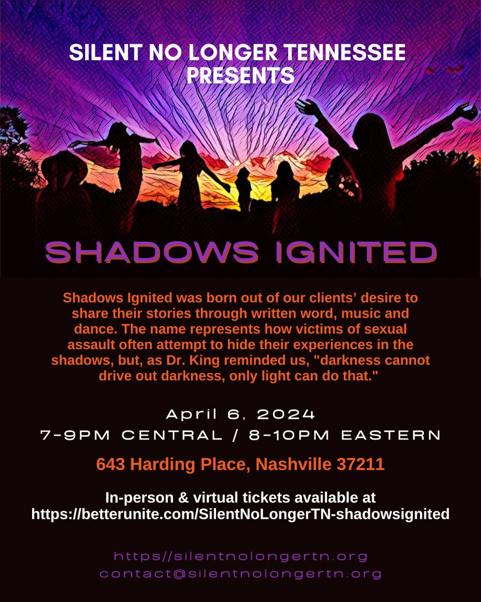 This will be an amazingly powerful and inspiring program full of music, dance, poetry, monologues and plays.  Live &amp; virtual tickets available at betterunite.com/SilentNoLonger…
Preview auction at betterunite.com/SilentNoLonger…
#MeToo #sexualassault #genderviolence #poetry #music
