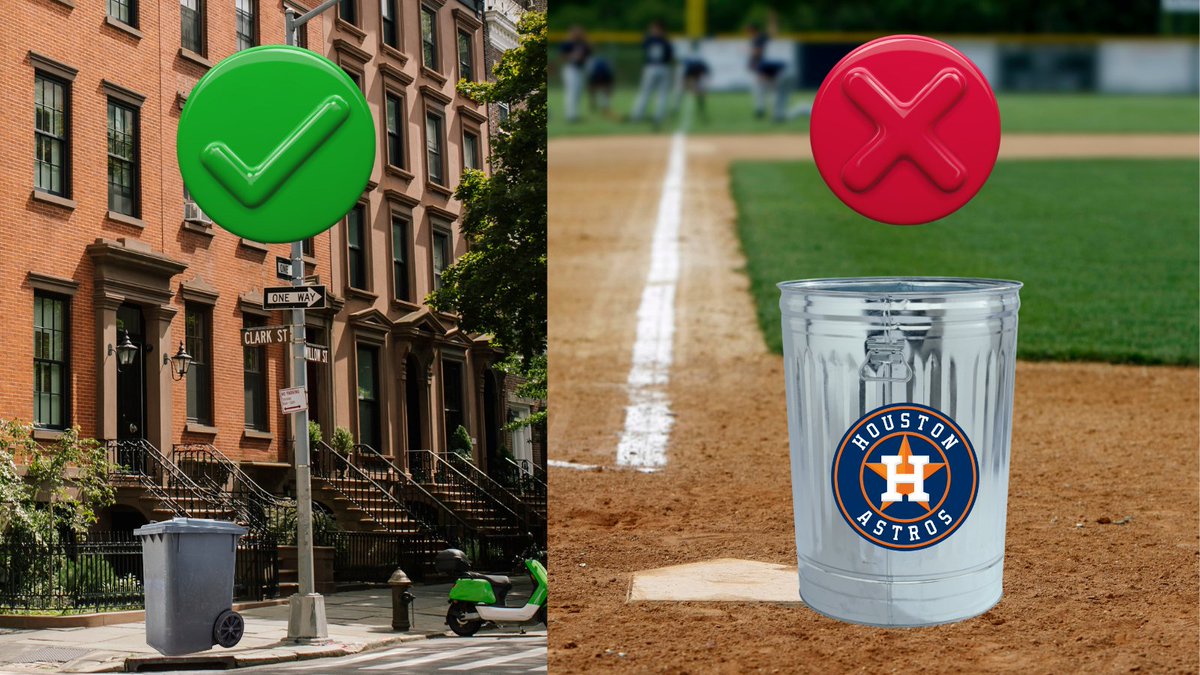 Bring out your trash bins, it's Opening Day & the @Yankees are playing the @Astros. 😉 Remember: use bins to keep rats away and NYC clean; DONT USE THEM TO CHEAT AT BASEBALL. Hey @Mets, we'll see you tomorrow.