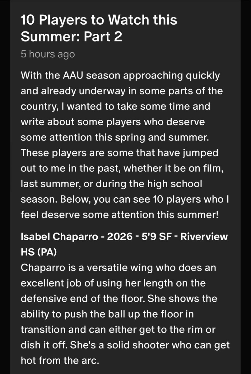 Thanks for the write up @AsherScouting Proud of the hard work my girl puts in!! 🙌🏼🏀 Excited for the AAU season and going to college camps this summer! ☀️ @BruinsAAU2020 @Isabel_hoops1 @SyracuseWBB @StonyBrookWBB @FAUWBB