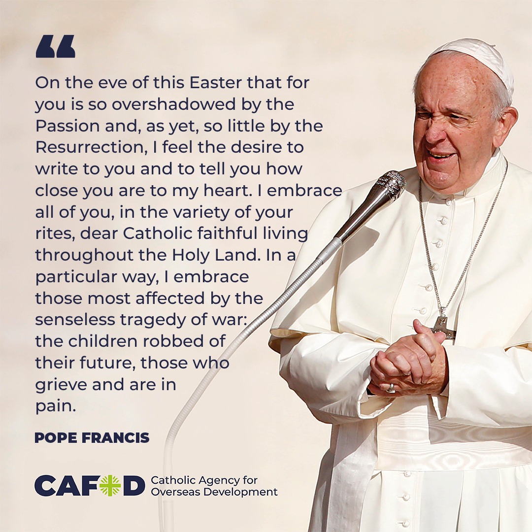 Ahead of Easter, @Pontifex wrote to the Catholic community in the Holy Land. He reminded them that they're in his prayers before asking Christians worldwide to show their support. See ways you can help ⤵️ bit.ly/4czQLjG
