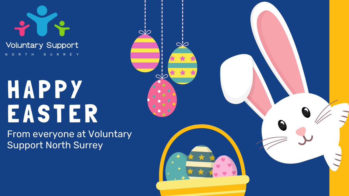 🐰 Happy Easter from everyone at Voluntary Support North Surrey! Our offices are closed for the Easter Weekend from 4pm on Thursday 28 March and we will reopen on Tuesday, 2 April. We hope you all have an egg-cellent long weekend!🐣