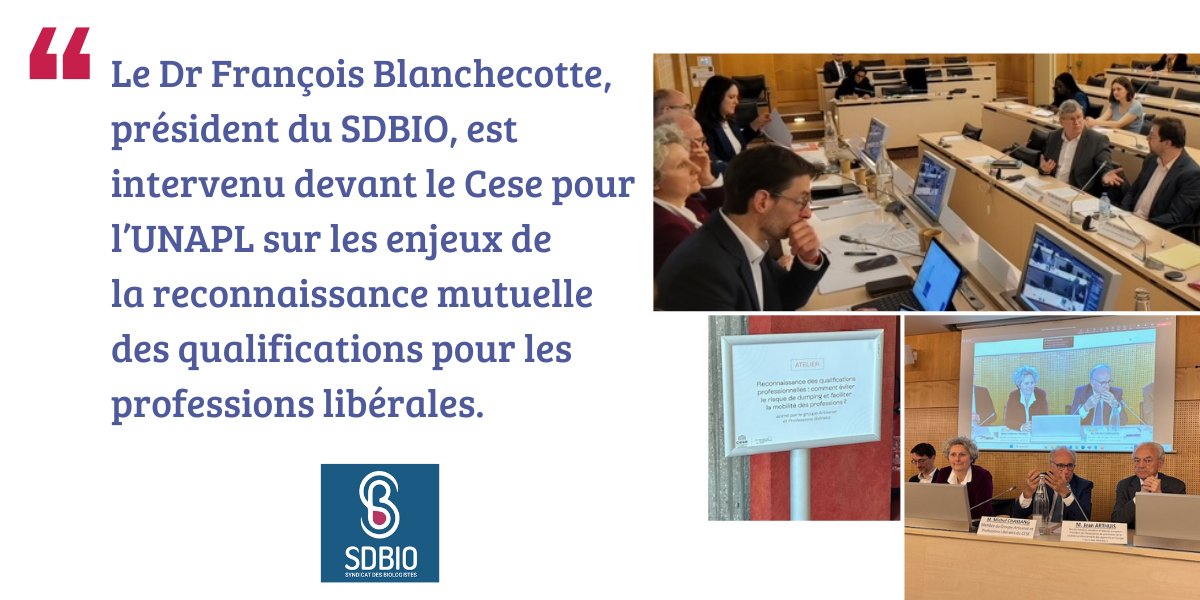François <a href="/BLANCHECOTTE/">F. BLANCHECOTTE</a> , président du SDBIO, est intervenu devant le Conseil économique social et environnemental (<a href="/lecese/">CESE</a> ) en tant que VP Santé de l’@UNAPL sur les enjeux de la reconnaissance mutuelle des qualifications pour les professions libérales au sein de l’UE.