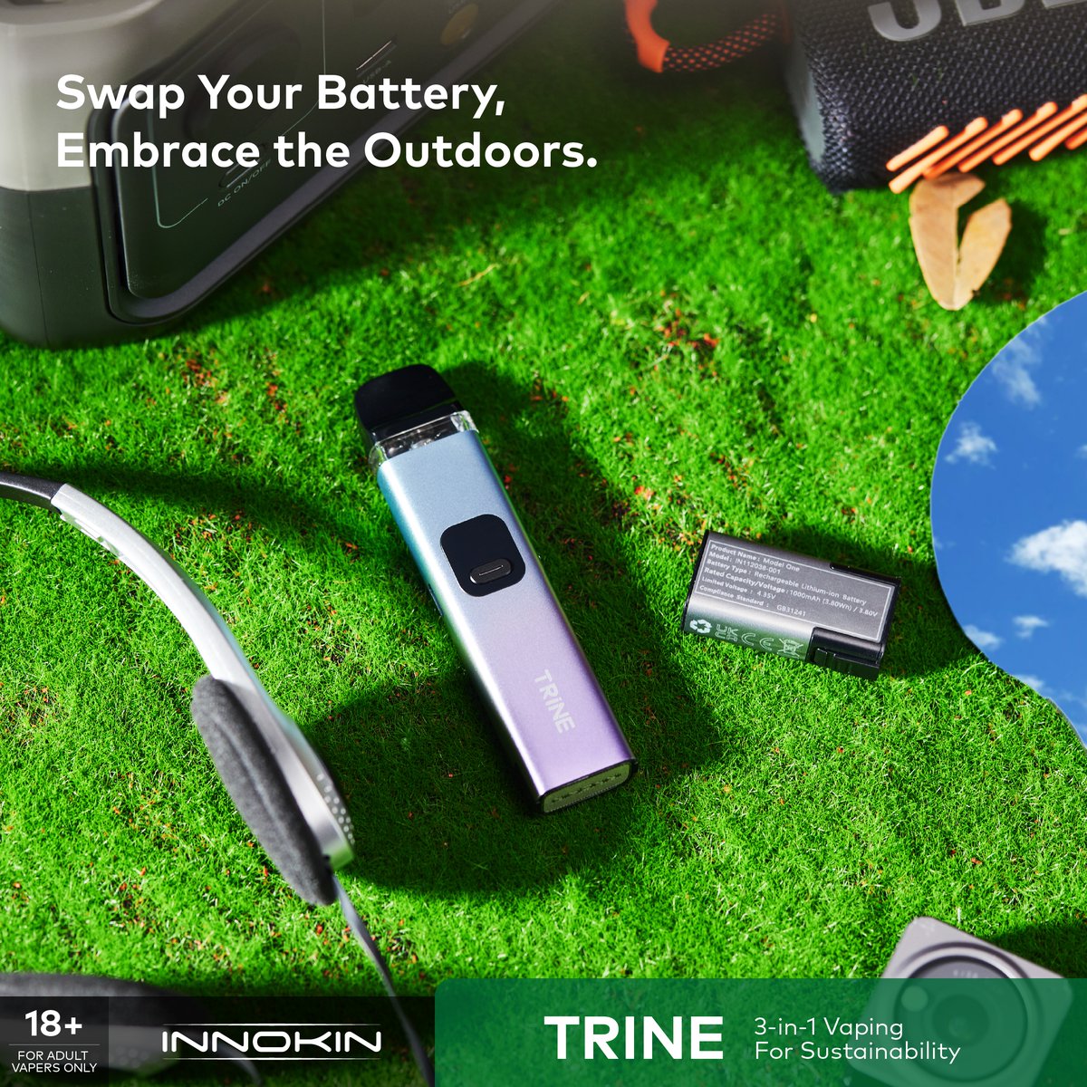 𝐓𝐑𝐈𝐍𝐄 's Backup Battery ensures extended performance for your outdoor adventures! 🌳 What's your go-to activity that needs 𝐓𝐑𝐈𝐍𝐄 ？🏕️🏔️🏞️ ⚡️No need for extra cables, just grab and go! ⚡️ 18/21+ only #Vaping #Vapelife #Innokin #TRINE #InnokinTrine #3in1vaping