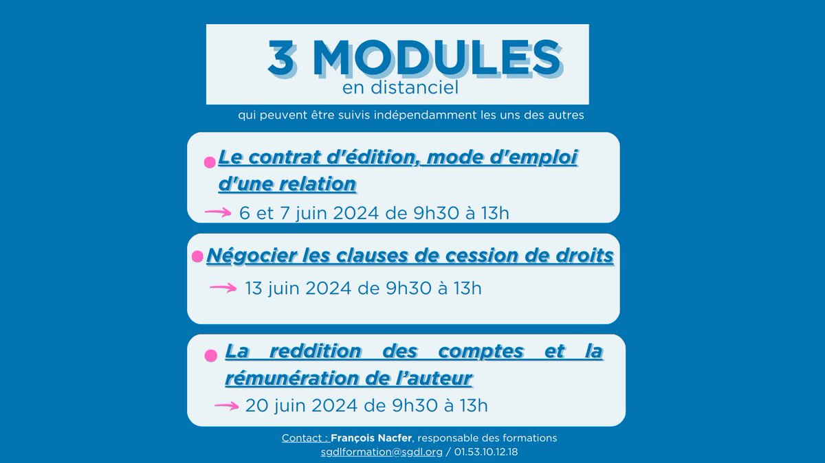 [FORMATION] Dans le cadre d’un partenariat avec la Fédération des éditions indépendantes (FEDEI), la SGDL met en place un cycle de formations à destination des éditeurs indépendants.
▶️Plus d'infos sur notre site : 👉bit.ly/3IXvfYw
#bonnespratiques #respectdudroitdauteur
