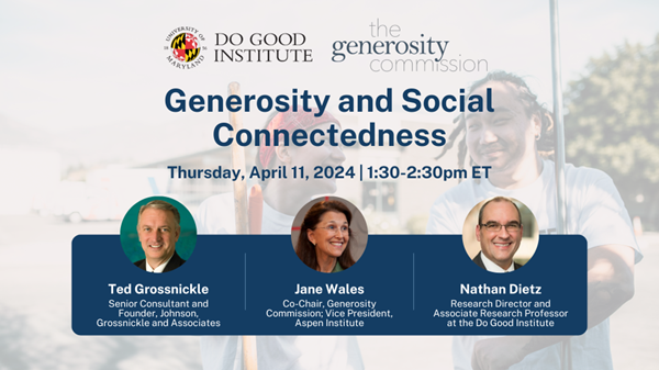 Join JGA's Ted Grossnickle as he moderates a discussion with <a href="/generositycomm/">The Generosity Commission</a>  and <a href="/DoGoodatUMD/">Do Good Institute</a> on April 11th at 1:30 ET on Generosity and Social Connectedness.  Learn how social connectedness and group membership influence giving and volunteering. us06web.zoom.us/webinar/regist…