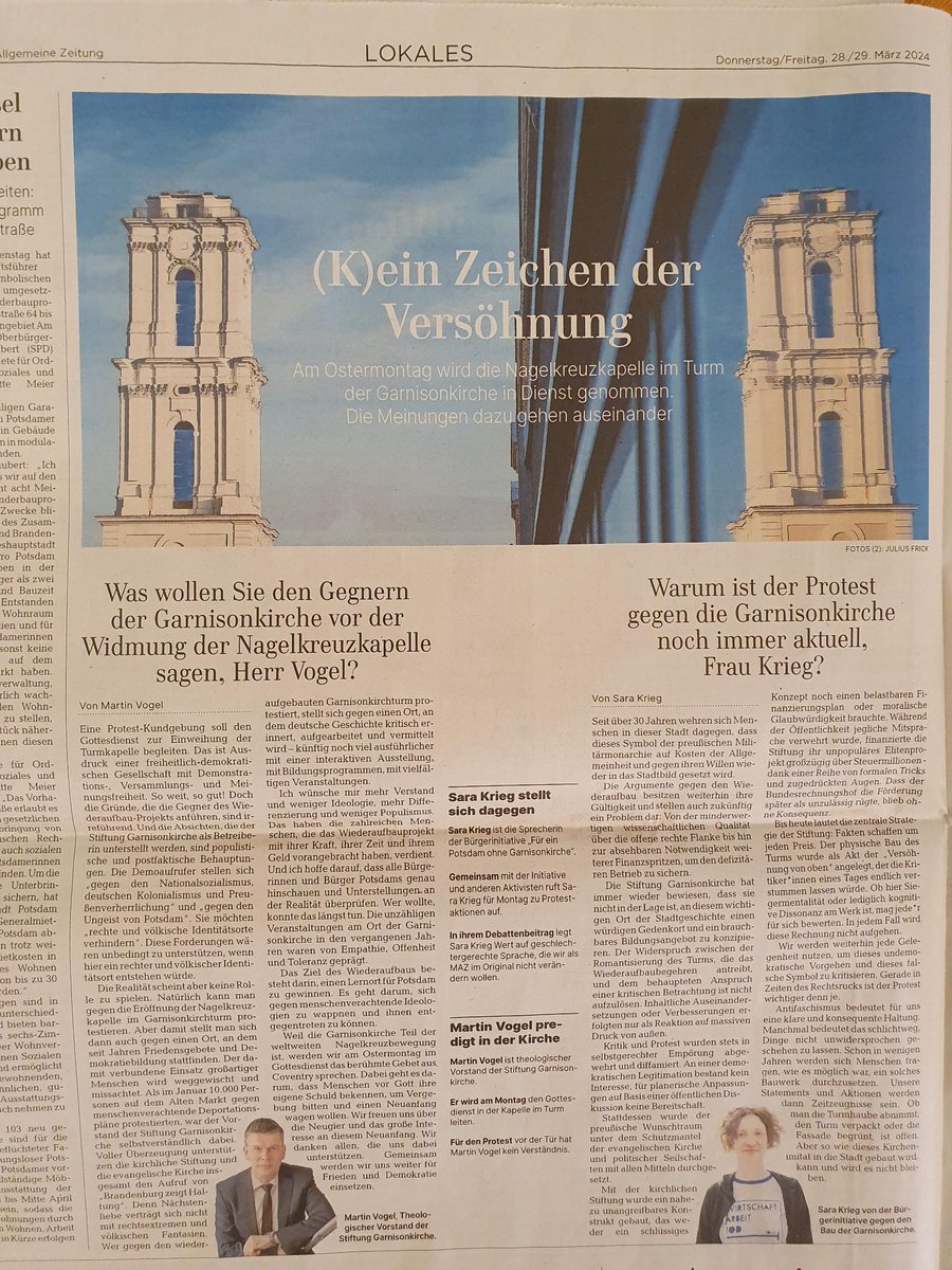 KplZentrale's tweet photo. Der theologische Vorstand der Stiftung Garnisonkirche vergisst bei seiner Behauptung, dass sich Nächstenliebe nicht mit rechtsextremen &amp; völkischen Fantasien veträgt, den nationalprotestantischen Furor der Segnungen von Krieg &amp; Faschismus durch d Pfarrer dieser Kirche zu erwähnen https://t.co/mhe9mFJdpM