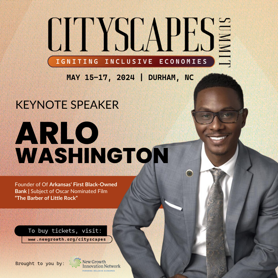 Excited to unveil Arlo Washington as one of our keynote speakers for #CityscapesSummit2024! Founder of Arkansas' first Black-owned bank &amp; featured in the Oscar-nominated #shortdocumentary "The Barber of Little Rock". Join us May 15-17 in Durham! Register: newgrowth.org/cityscapes