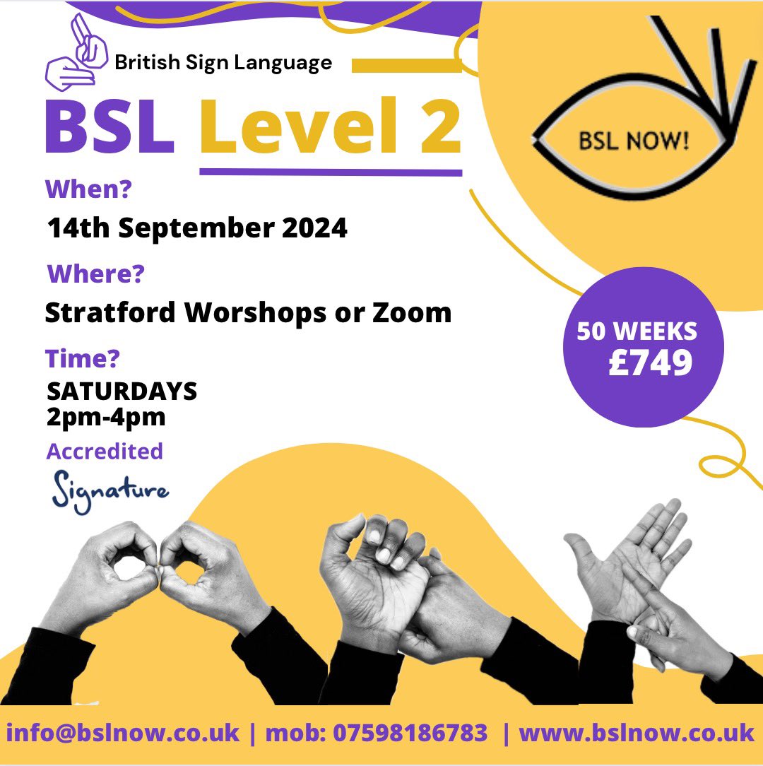 BSL Level 2
Join our course BSL Level 2 face to face or zoom.
#saturday 14th #september
Info@bslnow.co.uk

#deaf #deafeducation #bsl #britishsignlanguage #signlanguage #BSL
#bslcourses 
#learnlanguages
#languageskills
#languagecourses 
#learnsignlanguage #signlanguage #courses