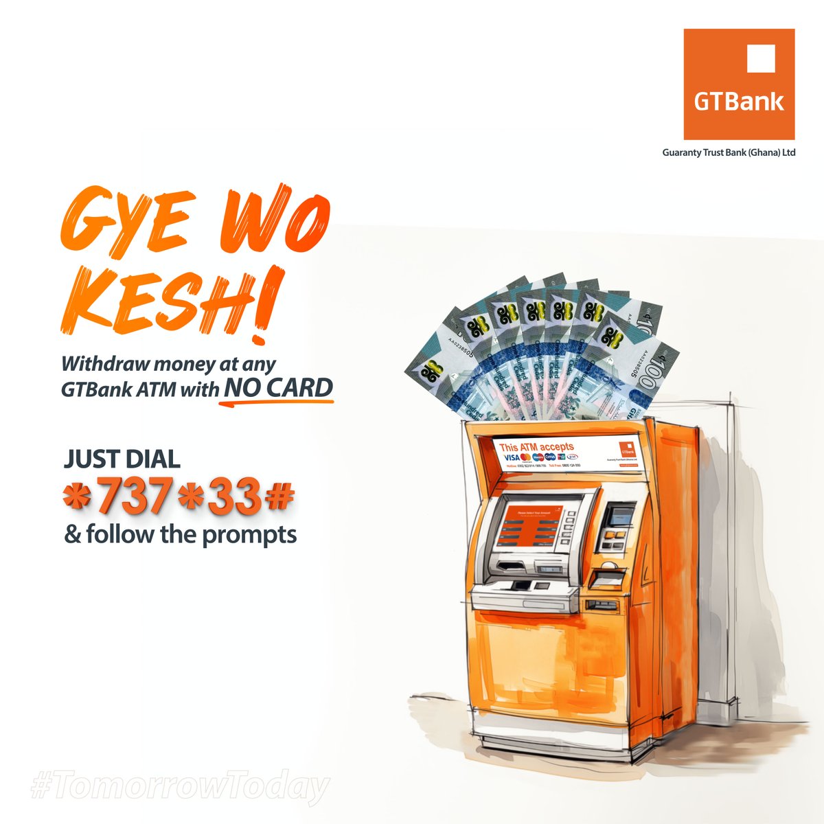 If you have your phone with you, you can always withdraw cash at any GTBank ATM without a card. Just dial *737*33# and follow the prompts.
#LoveOurMotherland
#GreatExperiences
#GTBankgh
#TomorrowToday