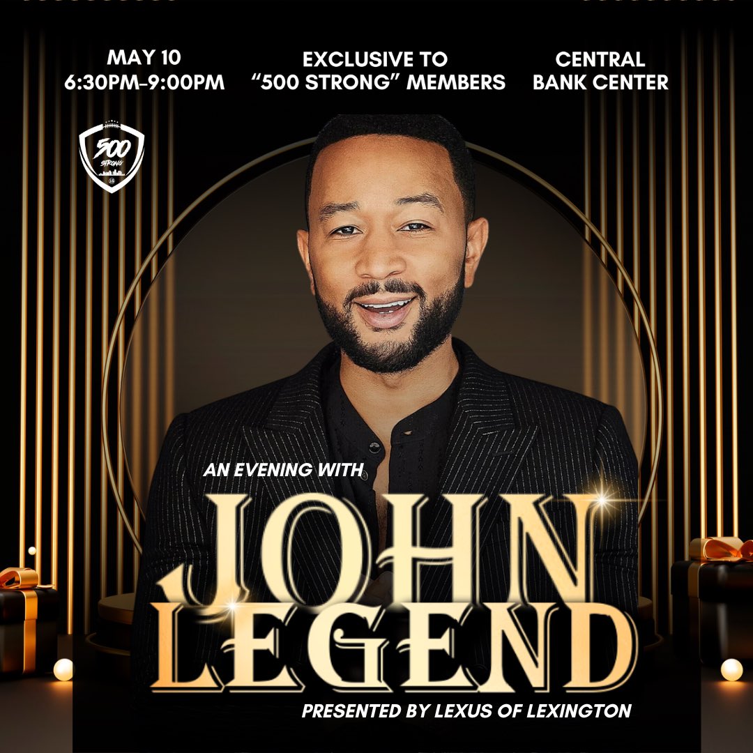 The 15 Club is proud to announce the 500 Strong and its inaugural event: An Evening with @johnlegend Presented by @lexuslexington1! This is the first of many VIP Experiences that 500 Strong Members will enjoy!
#BBN #500Strong #WeAreUK
@UKCoachStoops @vincemarrow @CoachGran…