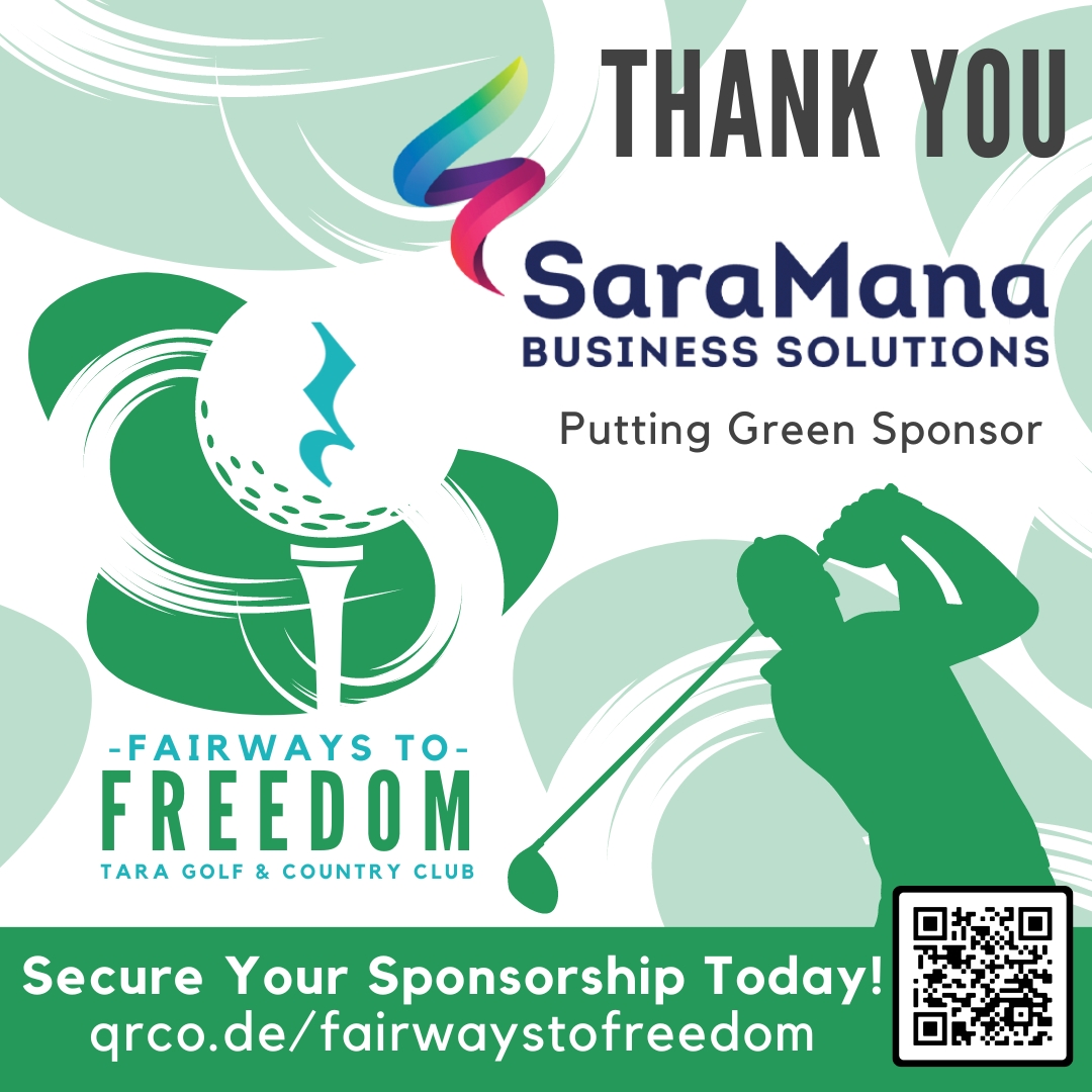 Thank you so much to SaraMana Business Solutions for being a Driving Range Sponsor at Selah's first Golf Outing, Fairways to Freedom! Sponsorships still available! Learn more and secure your sponsorship at qrco.de/fairwaystofree…. #charitygolf #ThankYouThursday #ThankfulThursday