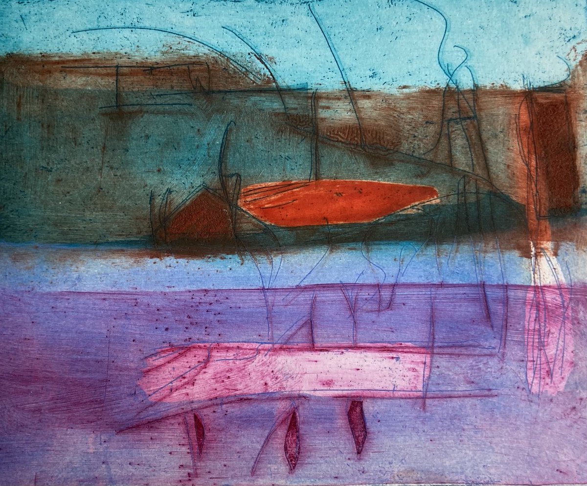 ‘Estuary’ - Etching and Collagraph. Some colour to brighten up this damp day! Nearly the long weekend though.😀 #prints #printmaking #etching #collagraph #printmaker #originalprints #contemporaryprints #modernprints #printsforsale #printsforyourhome #artist