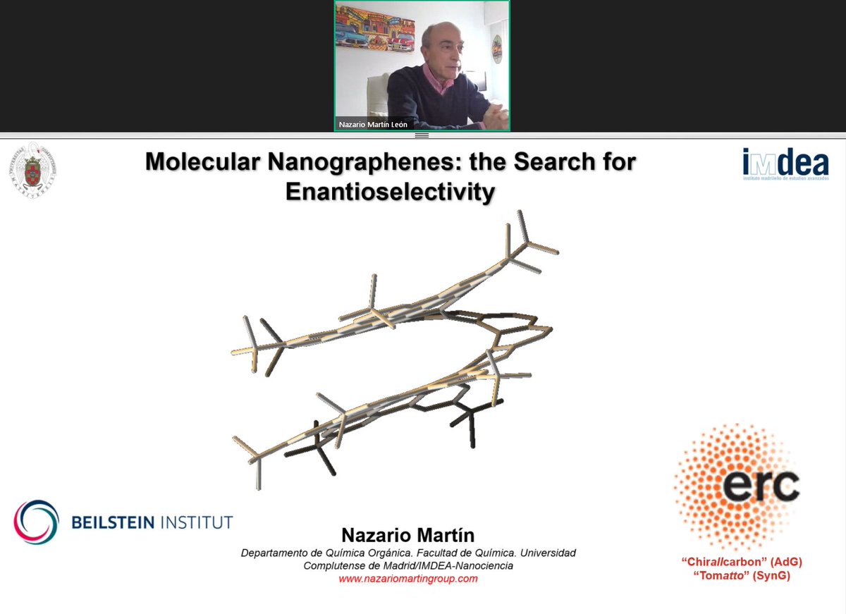 Amazing #BeilsteinTalk just now on molecular #nanographenes by Nazario Martín @nazariolab. Thanks for accepting our invitation, Nazario!